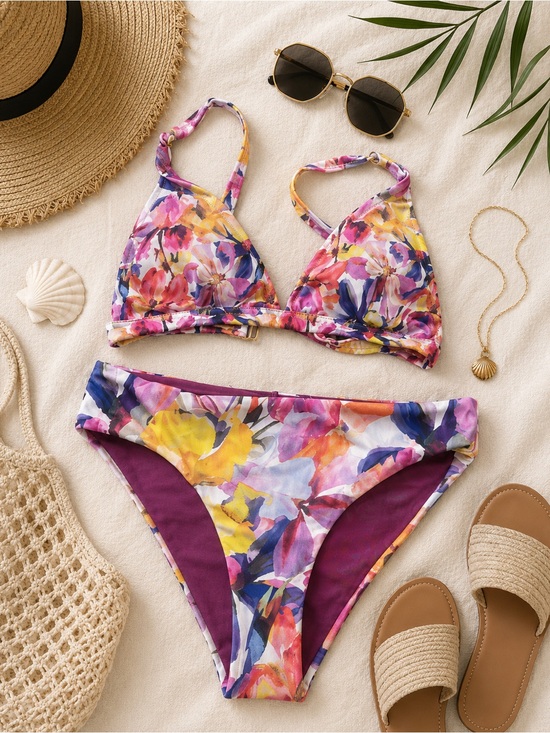 Other - Cosita Linda Floral Bikini Set NWT Size M Colorful Triangle Top Hipster Bottom